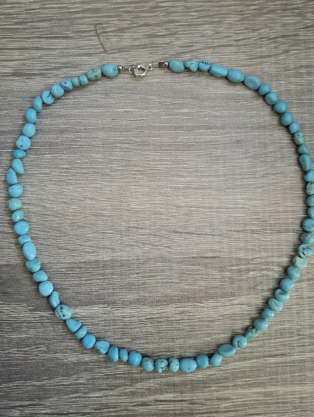 Necklace Turquoise Pebbles Beaded 18" Sterling Silver